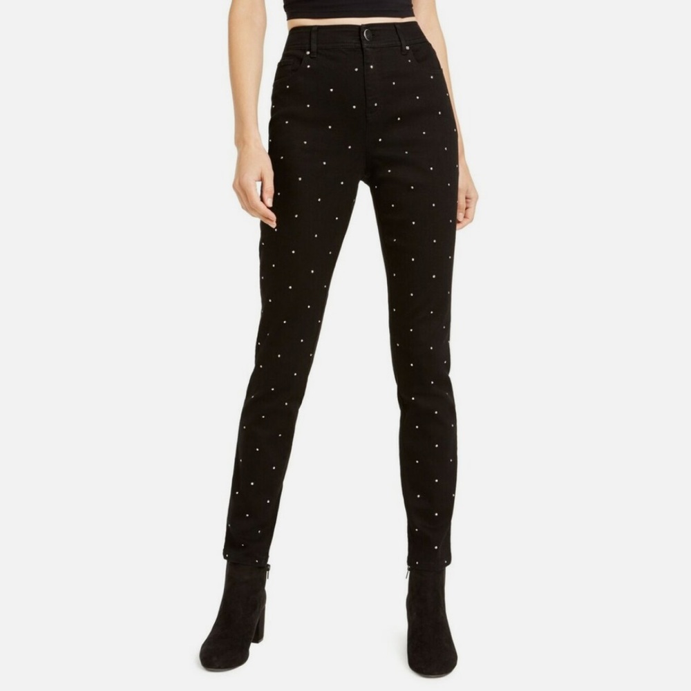 BAR III Women's Wild Luxe Silver Stud Denim Skinny Jeans, Black, Sz 10, NWOT